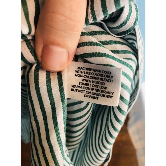 US Polo Assn. XL Cotton Blend Button Up Shirt Green White Stripes Horse Logo - Picture 10 of 16
